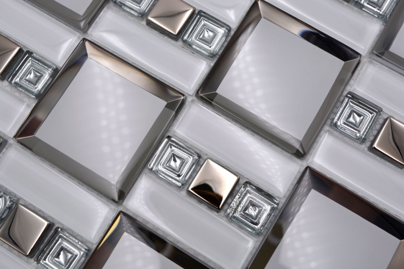 Hand-painted glass mosaic mosaic tile white silver glossy wall kitchen bathroom shower MOS88-SQ98_m