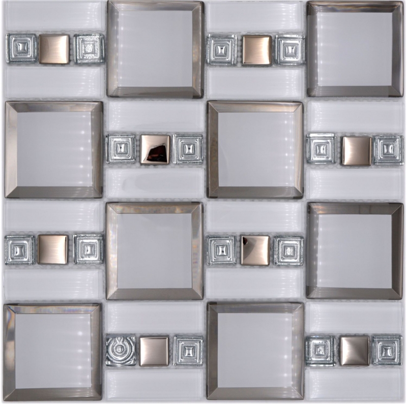 Hand-painted glass mosaic mosaic tile white silver glossy wall kitchen bathroom shower MOS88-SQ98_m