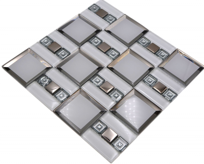 Hand-painted glass mosaic mosaic tile white silver glossy wall kitchen bathroom shower MOS88-SQ98_m