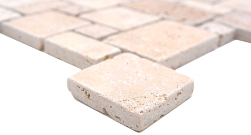 Hand sample natural stone mosaic tiles travertine beige matt wall floor kitchen bathroom shower MOS40-FP46_m