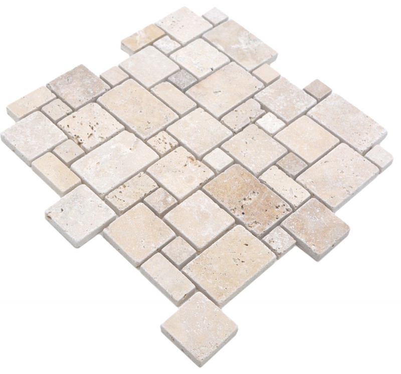 Hand sample natural stone mosaic tiles travertine beige matt wall floor kitchen bathroom shower MOS40-FP46_m