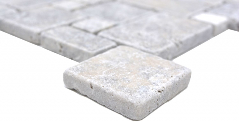 Hand sample natural stone mosaic tiles travertine white-grey matt wall floor kitchen bathroom shower MOS40-FP47_m