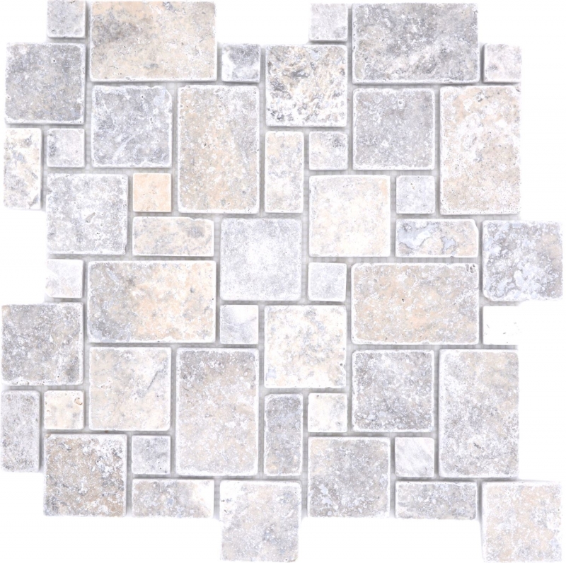 Hand sample natural stone mosaic tiles travertine white-grey matt wall floor kitchen bathroom shower MOS40-FP47_m