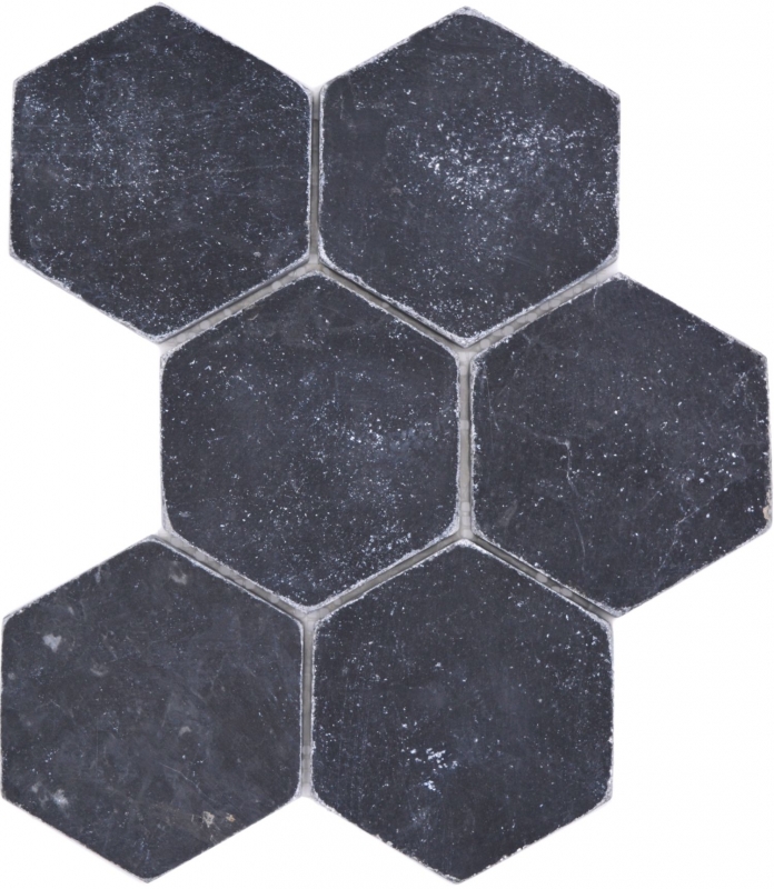 Hand-painted natural stone mosaic tiles marble black matt wall floor kitchen bathroom shower MOS42-HX143_m