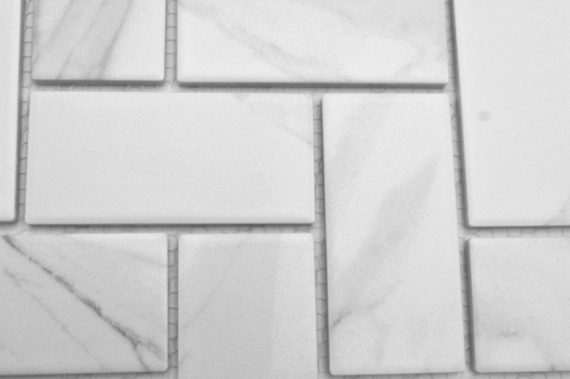 Ceramic mosaic tile herringbone Carrara look white gray matt MOS24-1102