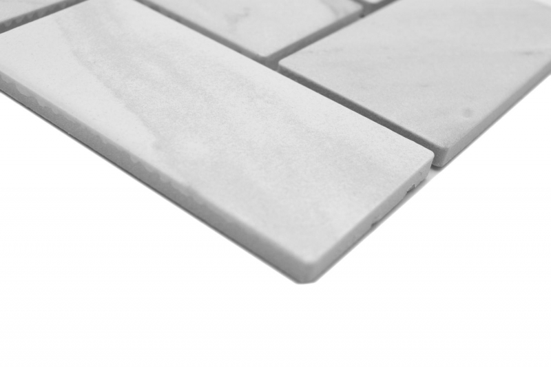 Ceramic mosaic tile herringbone Carrara look white gray matt MOS24-1102