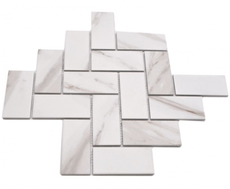 Ceramic mosaic tile herringbone Calacatta white gray-brown matt MOS24-1112