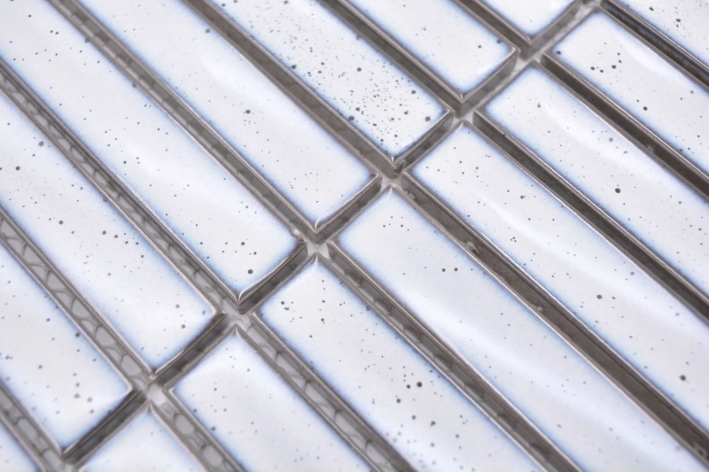 Ceramic mosaic rods retro vintage 50s 60s straps white glossy speckled MOS24-CS66