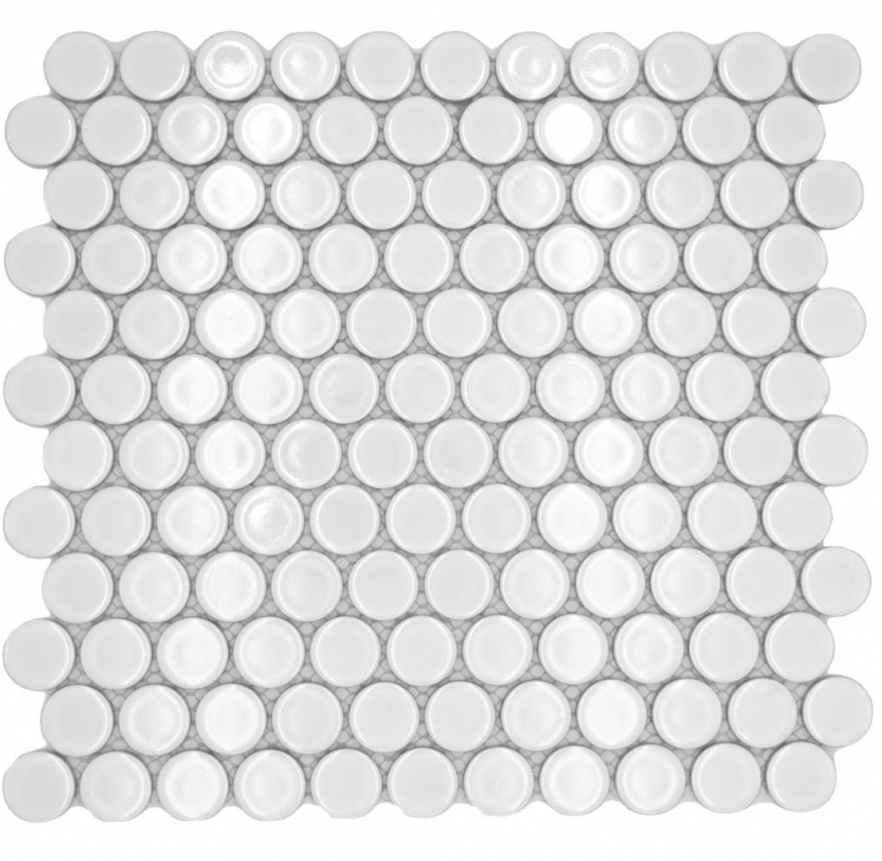 Ceramic mosaic tile Button Loop Penny Round uni white glossy MOS10-0102GR