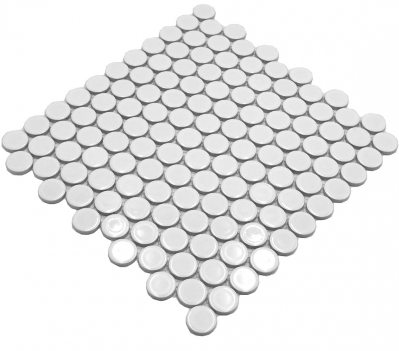 Ceramic mosaic tile Button Loop Penny Round uni white glossy MOS10-0102GR