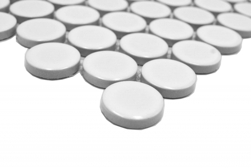 Ceramic mosaic tile Button Loop Penny Round uni white glossy MOS10-0102GR