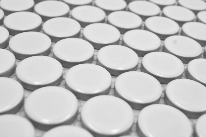 Ceramic mosaic tile Button Loop Penny Round uni white glossy MOS10-0102GR