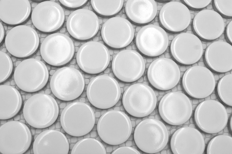 Ceramic mosaic tile Button Loop Penny Round uni white glossy MOS10-0102GR
