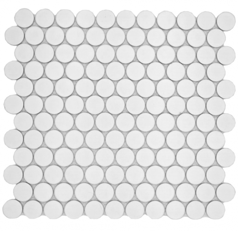 Ceramic mosaic tile Button Loop Penny Round plain white matt MOS10-0111GR