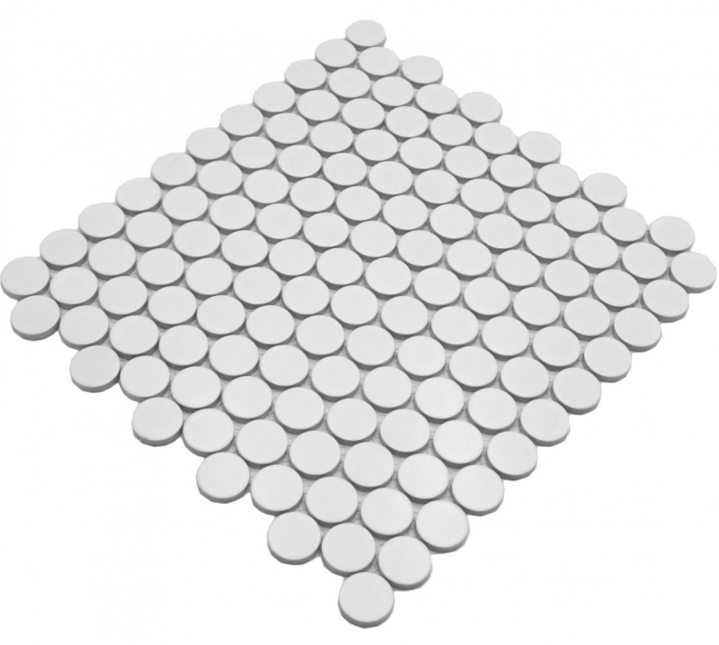 Ceramic mosaic tile Button Loop Penny Round plain white matt MOS10-0111GR