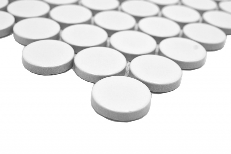 Ceramic mosaic tile Button Loop Penny Round plain white matt MOS10-0111GR