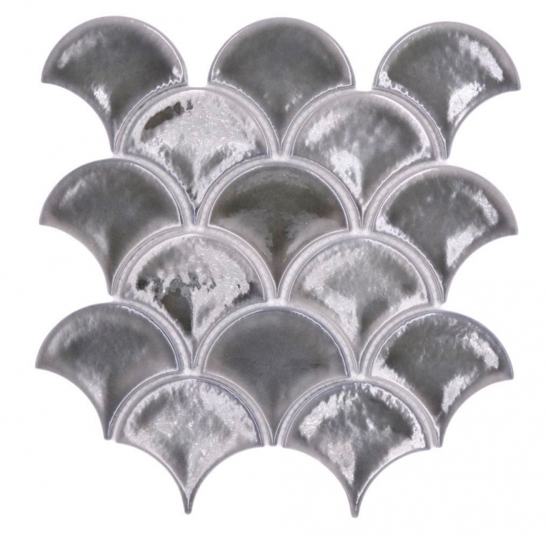 Ceramic mosaic tile fan fish scales plain dark gray ice crackled style MOS13-FS7