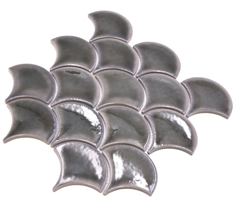 Ceramic mosaic tile fan fish scales plain dark gray ice crackled style MOS13-FS7