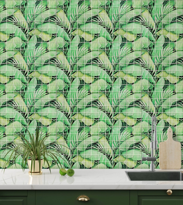 Glass mosaic mosaic tile rainforest green leaves look MOS88-Pic01