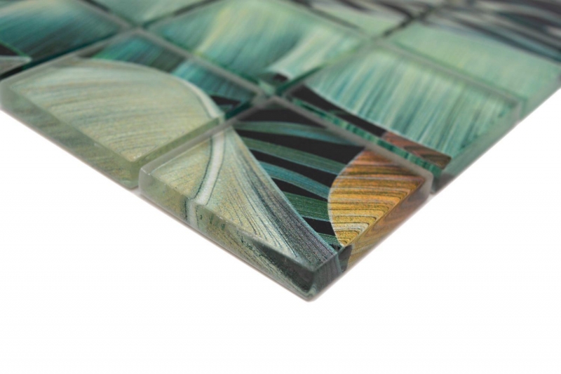 Glass mosaic mosaic tile rainforest green ochre yellow leaves look MOS88-Pic07