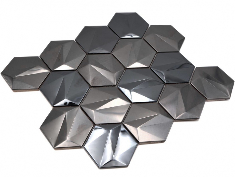 Stainless steel hexagon mosaic tiles 3D steel tungsten glossy/matt MOS128-PL