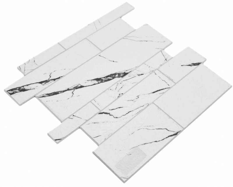 Self-adhesive mosaic mat vinyl stone look white black gray Carrara look rectangular MOS200-SP02