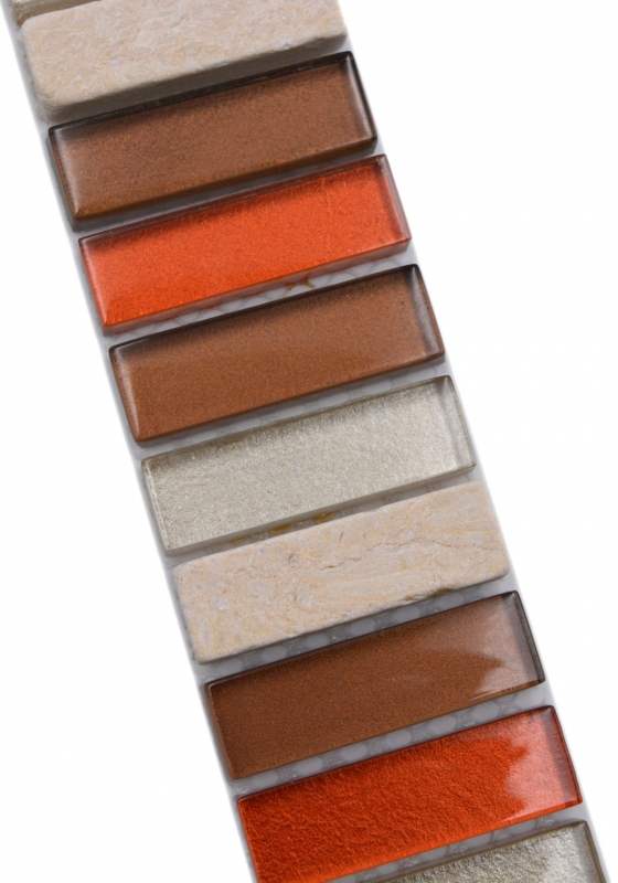 Natural stone mosaic tiles glass mosaic border beige brown glossy wall floor kitchen bathroom shower - MOS92-BO1110_f