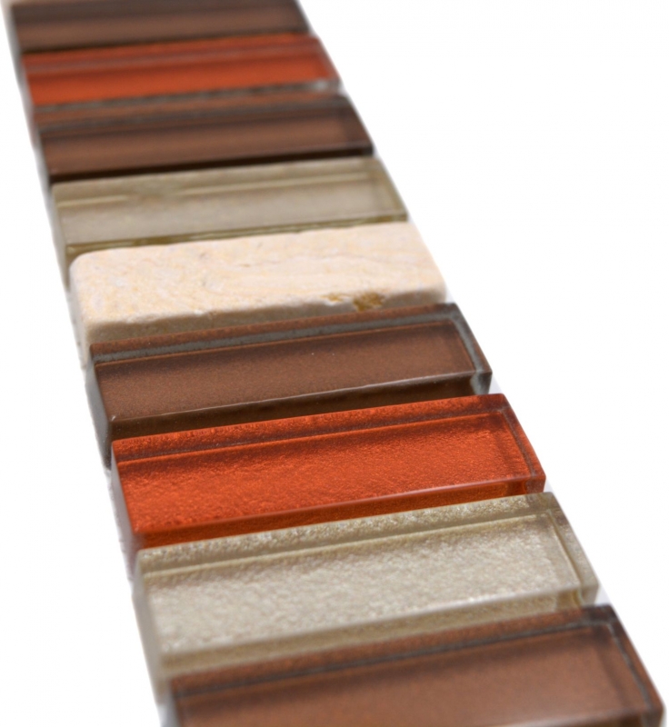 Natural stone mosaic tiles glass mosaic border beige brown glossy wall floor kitchen bathroom shower - MOS92-BO1110_f