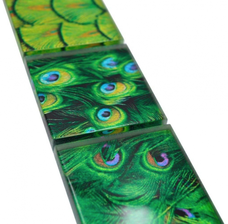 Mosaic border Border glass mosaic animal world peacock dark green light green yellow MOS78BOR-W88