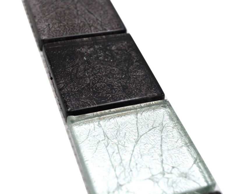 Mosaic border Glass mosaic Mosaic tile Silver Black structure MOS126BOR-1784