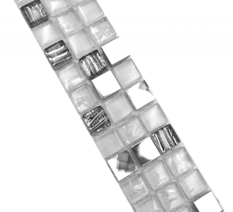 Mosaic border Border glass mosaic steel mix white and metal inlay MOS92BOR-0107