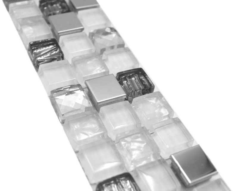 Mosaic border Border glass mosaic steel mix white and metal inlay MOS92BOR-0107