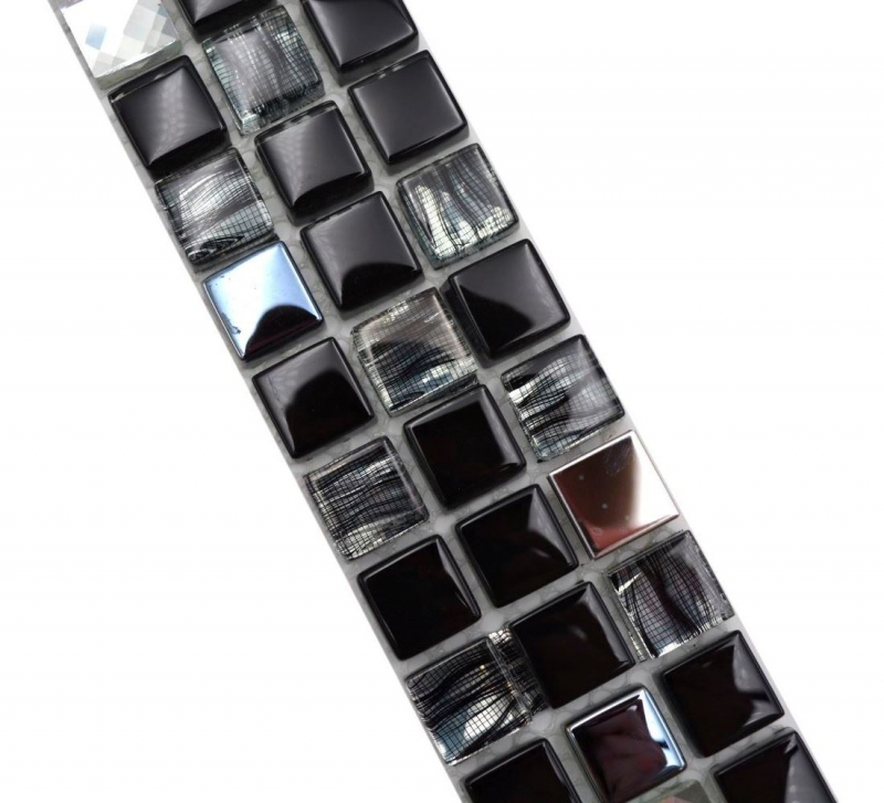 Mosaic border Border glass mosaic steel mix black and metal inlay MOS92BOR-0304