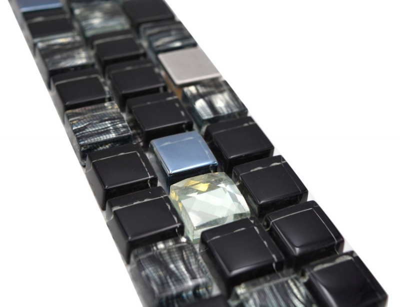 Mosaic border Border glass mosaic steel mix black and metal inlay MOS92BOR-0304