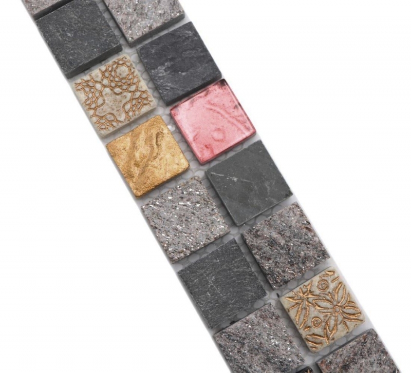Mosaic border border glass mosaic stone mix gray-black-gold MOS83BOR-0207
