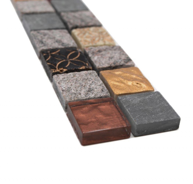 Mosaic border border glass mosaic stone mix gray-black-gold MOS83BOR-0207