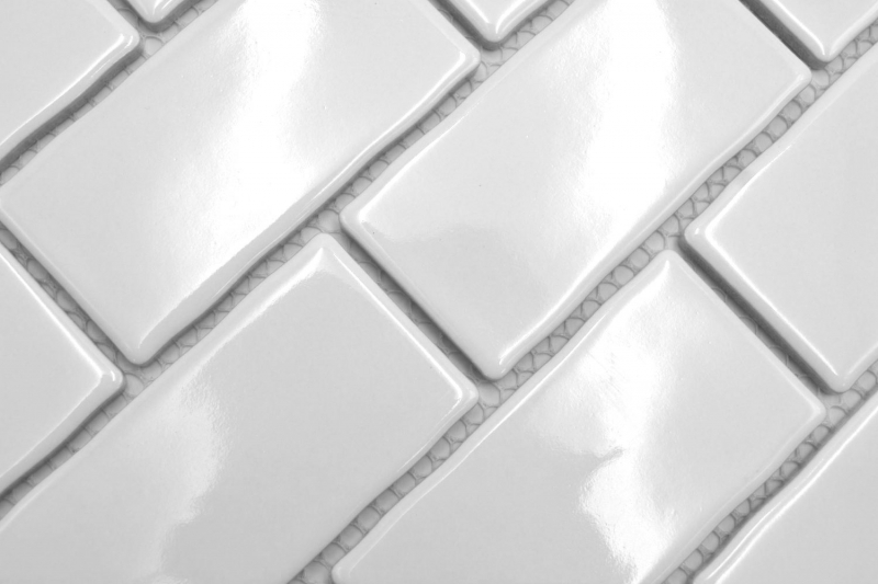 Ceramic mosaic white glossy masonry bond look mosaic tile kitchen wall tile backsplash bathroom shower wall MOS26-238_f