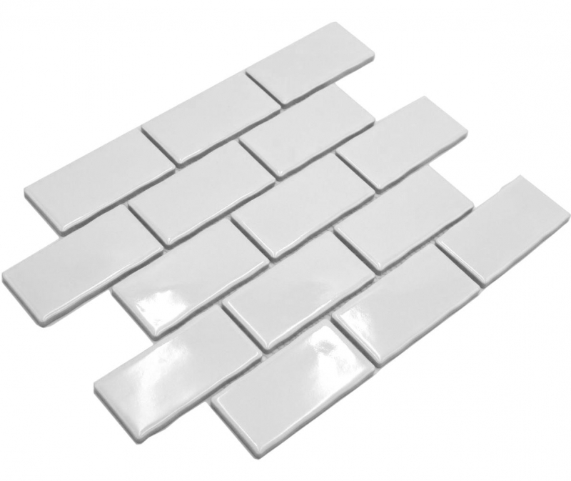 Ceramic mosaic white glossy masonry bond look mosaic tile kitchen wall tile backsplash bathroom shower wall MOS26-238_f