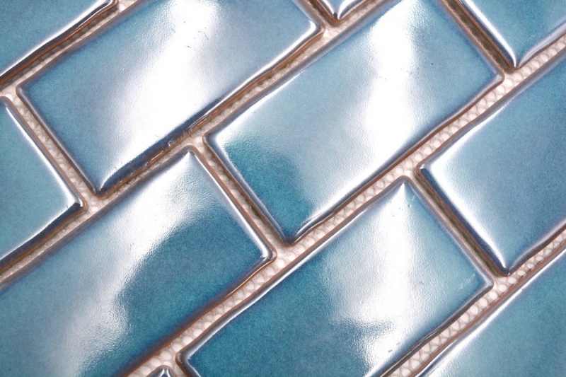 Ceramic mosaic blue glossy masonry bond look mosaic tile kitchen wall tile backsplash bathroom shower wall MOS26-612_f