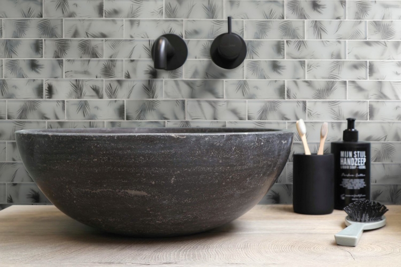 Mosaic tile glass mosaic black matt floral look mosaic tile kitchen wall tile mirror bathroom shower wall MOS88-FL25_f