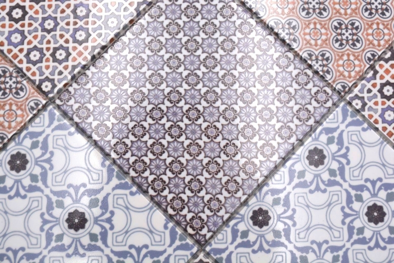 Mosaic tiles self-adhesive mix white/blue/orange/grey glossy retro look mosaic tile kitchen wall tile mirror bathroom MOS200-S1404_f