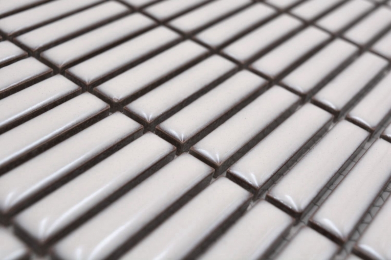 Hand-patterned ceramic mosaic rods retro vintage 50s 60s straps antique white glossy MOS24-BM3_m