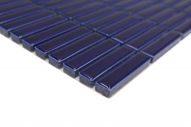 Hand-patterned ceramic mosaic rods retro vintage 50s 60s straps cobalt blue glossy MOS24-BM5_m