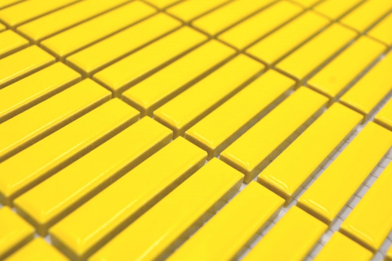 Hand-patterned ceramic mosaic rods retro vintage 50s 60s straps yellow glossy MOS24-BM6_m