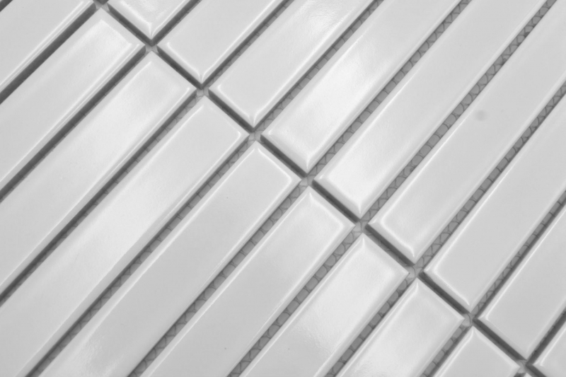 Hand-painted ceramic mosaic rods Modern Art white glossy MOS24-S10_m