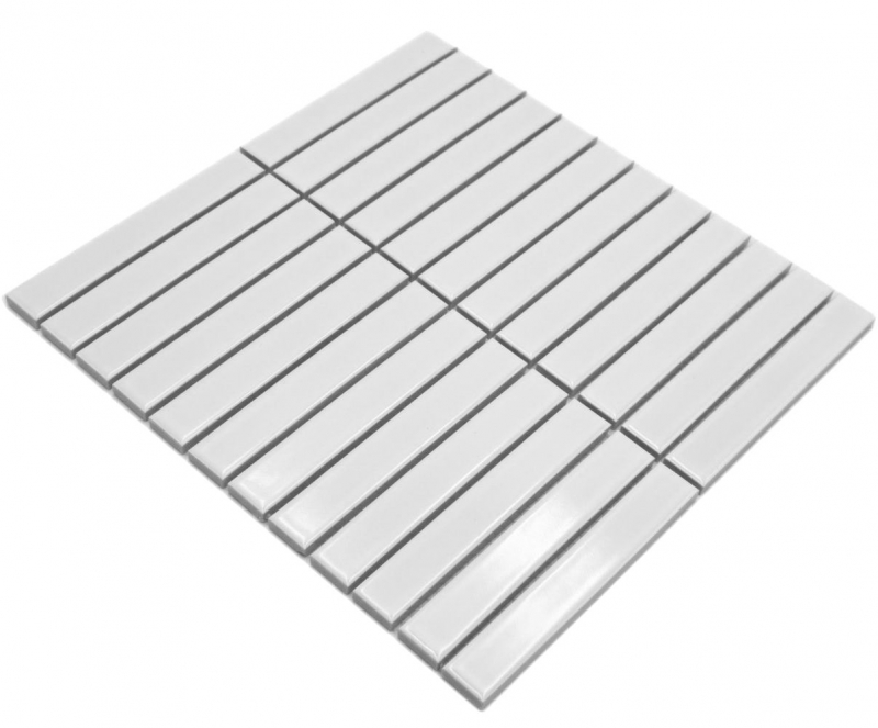 Hand-painted ceramic mosaic rods Modern Art white glossy MOS24-S10_m