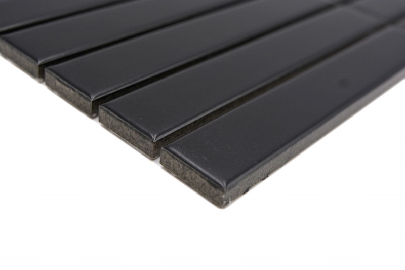 Hand-patterned ceramic mosaic rods Modern Art black matt MOS24-S60_m