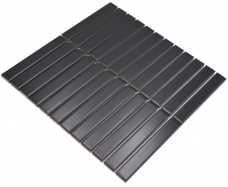 Hand-patterned ceramic mosaic rods Modern Art black matt MOS24-S60_m