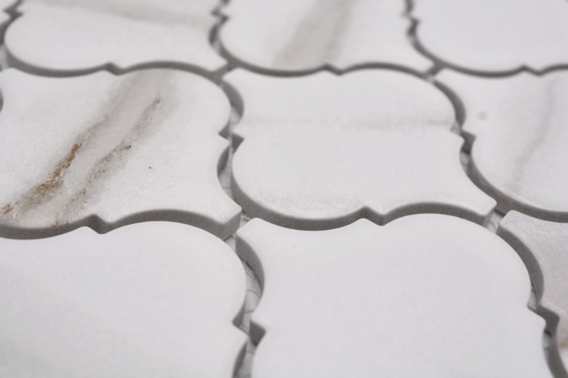 Hand-painted ceramic mosaic Florentine Calacatta Vintage white gray-brown matt MOS13-0204_m
