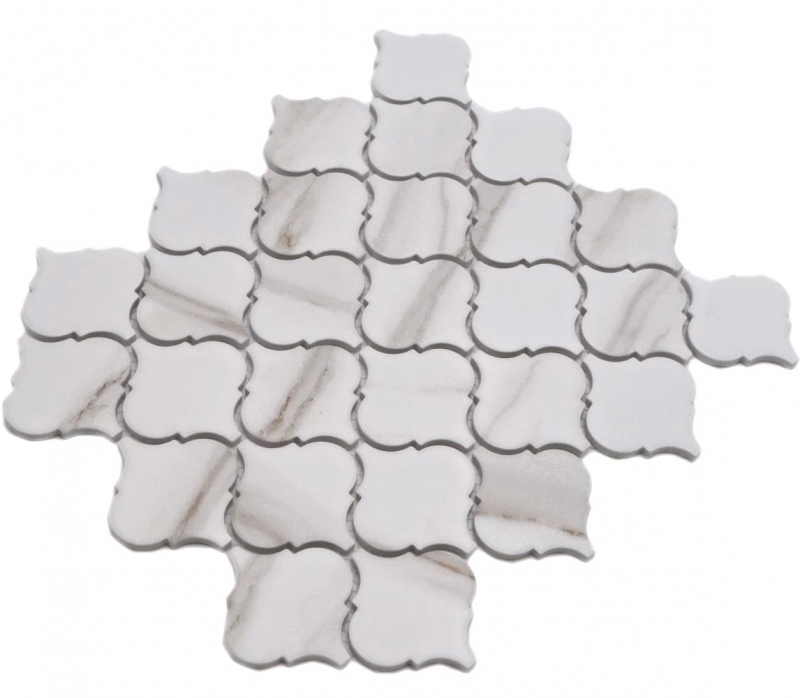 Hand-painted ceramic mosaic Florentine Calacatta Vintage white gray-brown matt MOS13-0204_m